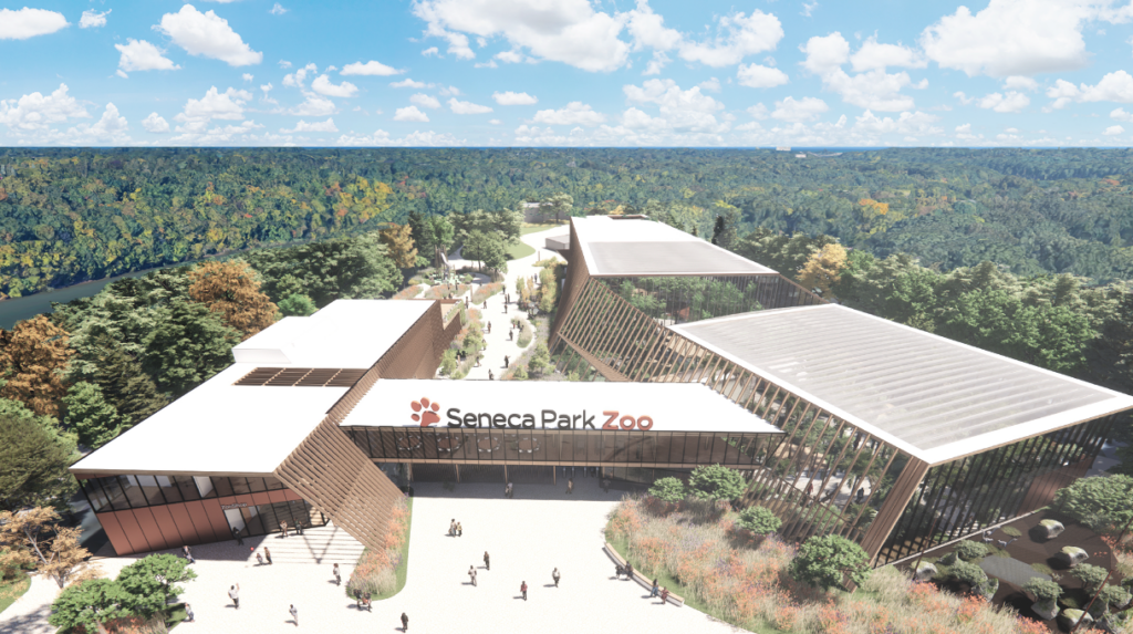 Render image of the Seneca Park Zoo. Ariel View 